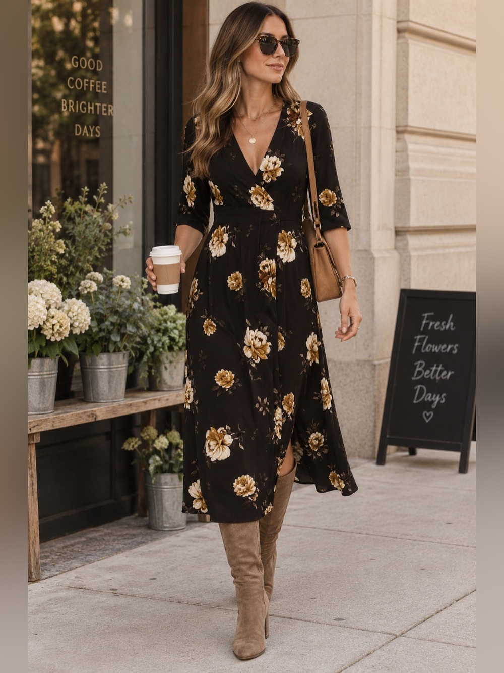 J.Jill Wearever Rural Roses Surplice Midi Maxi Dress Espresso XL Floral Stretch